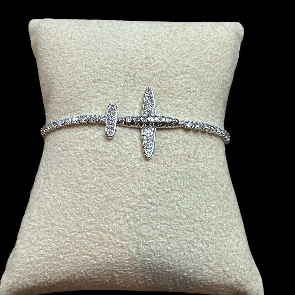 Silver Plated Airplane & CZ Adjustable Bracelet, NEW